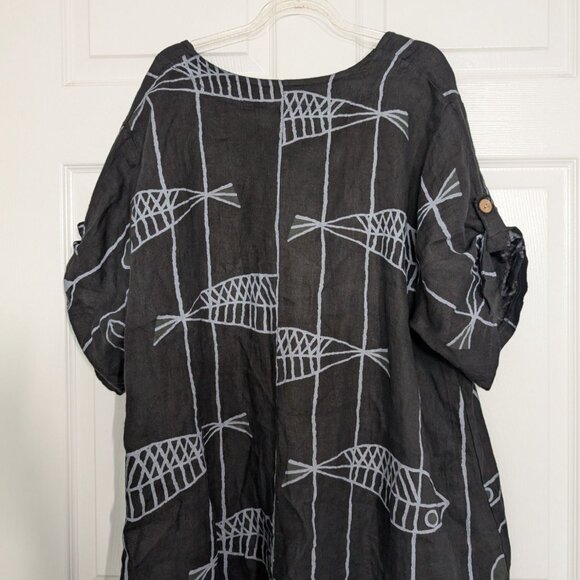 T by Transparente Fish Linen Dress Womens Size XXL Black Italian Lagenlook - Picture 9 of 9
